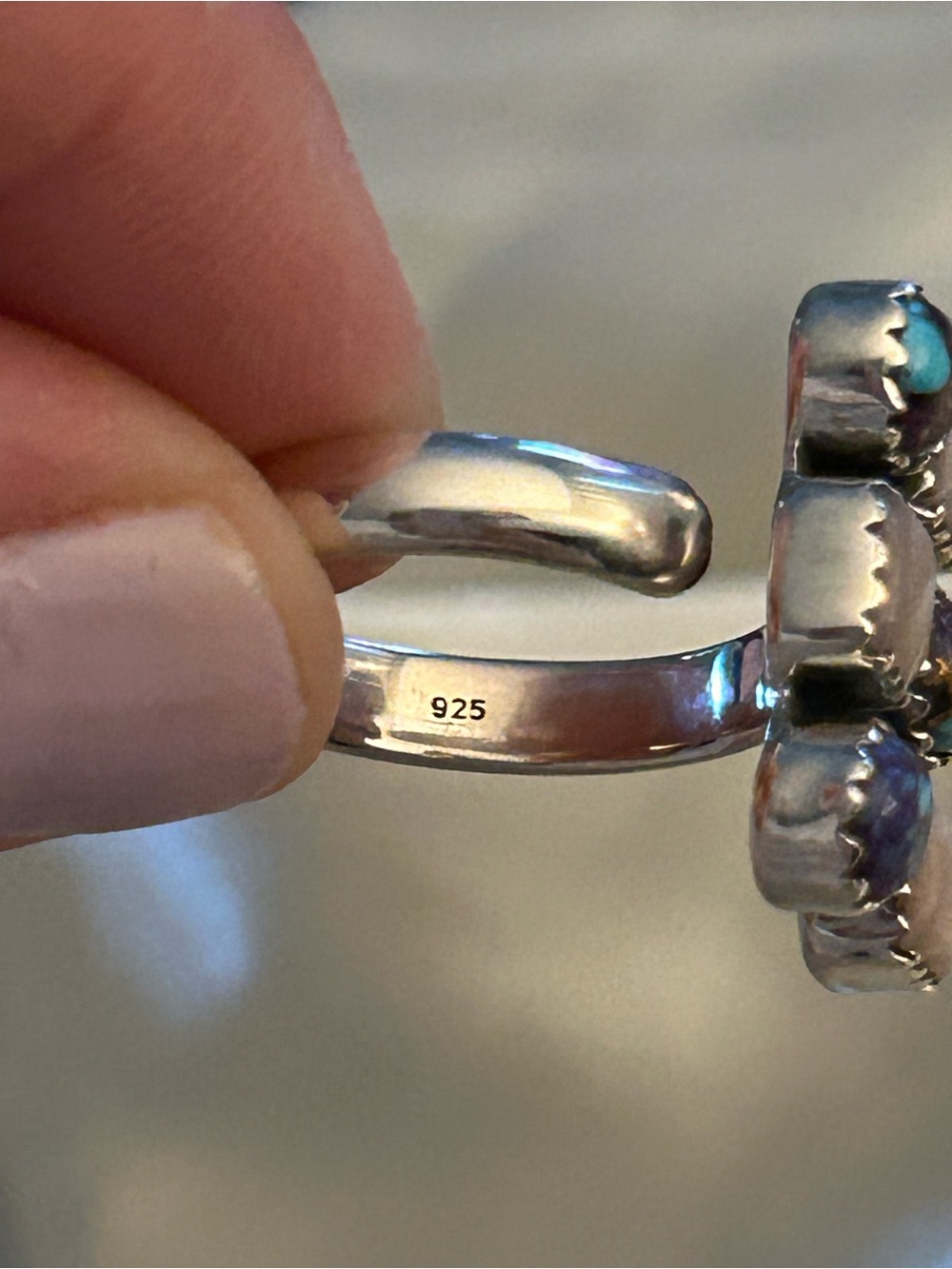 Sterling Silver Adjustable Pink Opal and Purple Mojave Ring - Picture 4 of 7